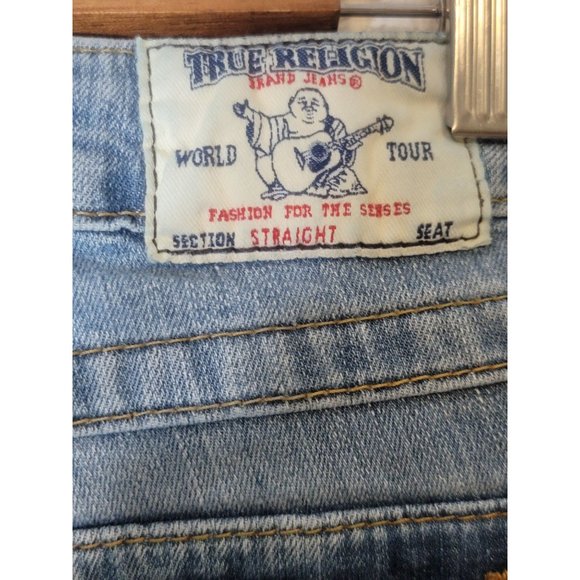True Religion World Tour Embellished Denim Blue Jeans Flap Pocket Size 27 Women - Picture 5 of 9